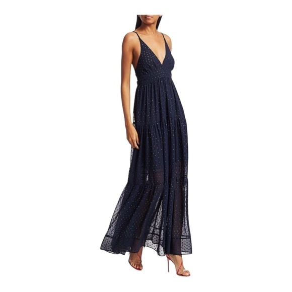 NWT LE SUPERBE Starry Night Navy Blue Metallic Chiffon Tie Back Maxi Gown Size 6 - Picture 8 of 14
